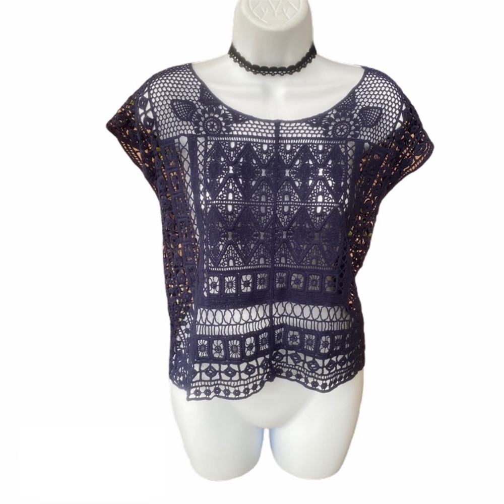 Lauren Conrad Navy Blue Knit Mesh Top